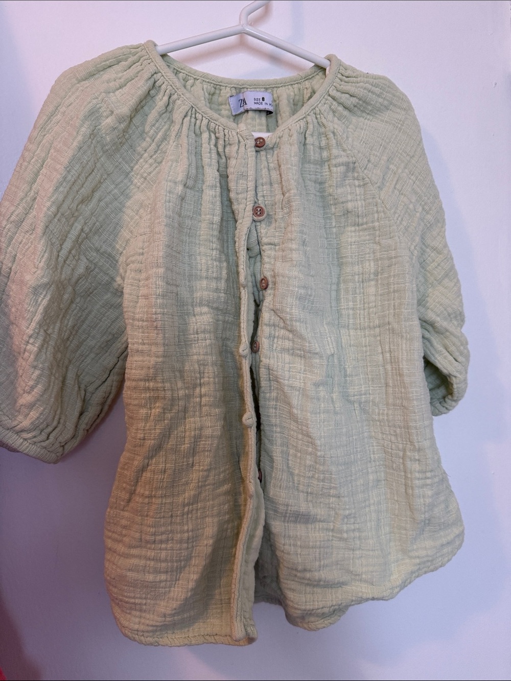 Zara Light Green Gauze Button-Front Kids Top